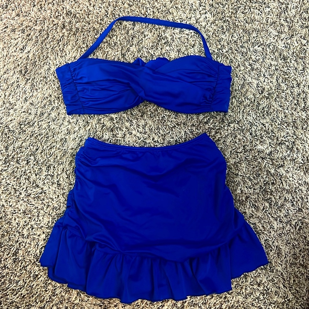 Tara Grinna two piece: bandeau top and skirted bottom